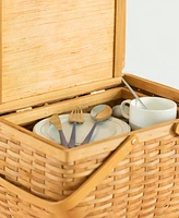 Picnic Storage Basket with Cover and Movable Handles