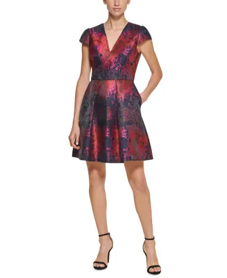 Vince Camuto Jacquard Cap Sleeve Fit & Flare Dress