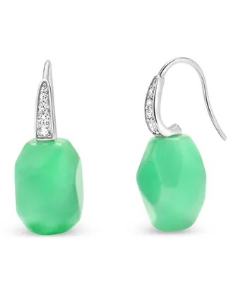 Dyed Green Jade & Zircon (1/2 ct. t.w.) Drop Earrings in Sterling Silver