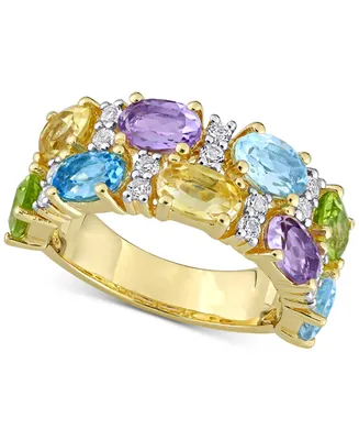 Multi-Gemstone Double Row Statement Ring (5-1/4 ct. t.w.) 18k Gold-Plated Sterling Silver