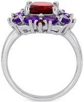 Rhodolite Garnet (3-1/4 ct. t.w.) & Amethyst (1-1/8 Cluster Statement Ring Sterling Silver