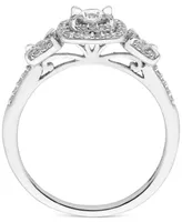 Diamond 3-Stone Triple Halo Ring (1/2 ct. t.w.) in 14k White Gold