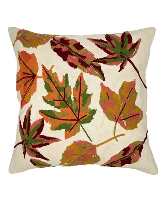 Fall Leaves Embroidery Pillow, 18" Square