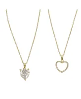 Fao Schwarz Women's Heart Pendant with Crystal Stones Necklace Set, 2 Piece - Gold