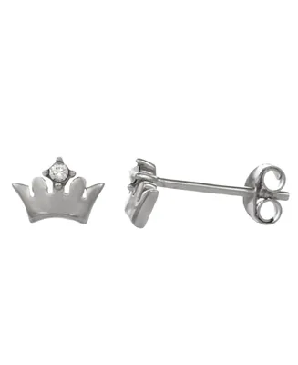 Fao Schwarz Women's Sterling Silver Crown Stud Earrings with Crystal Stone Accent - Silver