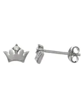 Fao Schwarz Women's Sterling Silver Crown Stud Earrings with Crystal Stone Accent - Silver