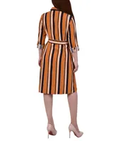 Ny Collection Petite Striped Roll Tab Shirt Dress