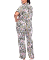 White Mark Plus Short Sleeve Pants Tropical Pajama Set, 2-Piece