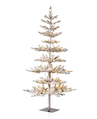 Glitzhome Deluxe Pre-Lit Flocked Pine Artificial Christmas Tree with Warm White Lights