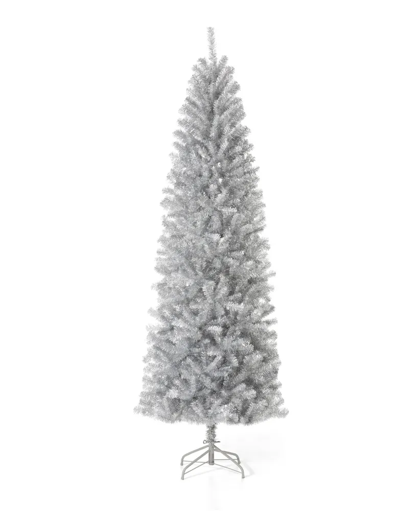 Glitzhome Silver-tone Tinsel Artificial Christmas Tree, 7.5'