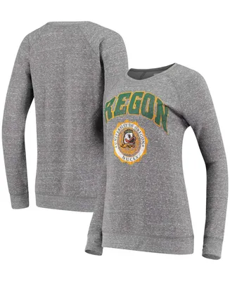 Women's Heathered Gray Oregon Ducks Edith Vintage-Like Knobi Pullover Sweatshirt