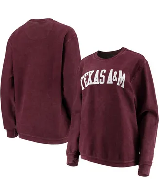 Women's Maroon Texas A M Aggies Comfy Cord Vintage-Like Wash Basic Arch Pullover Sweatshirt