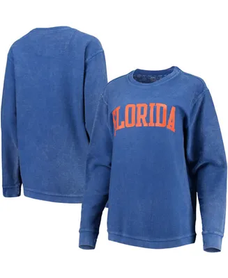 Women's Royal Florida Gators Comfy Cord Vintage-Like Wash Basic Arch Pullover Sweatshirt