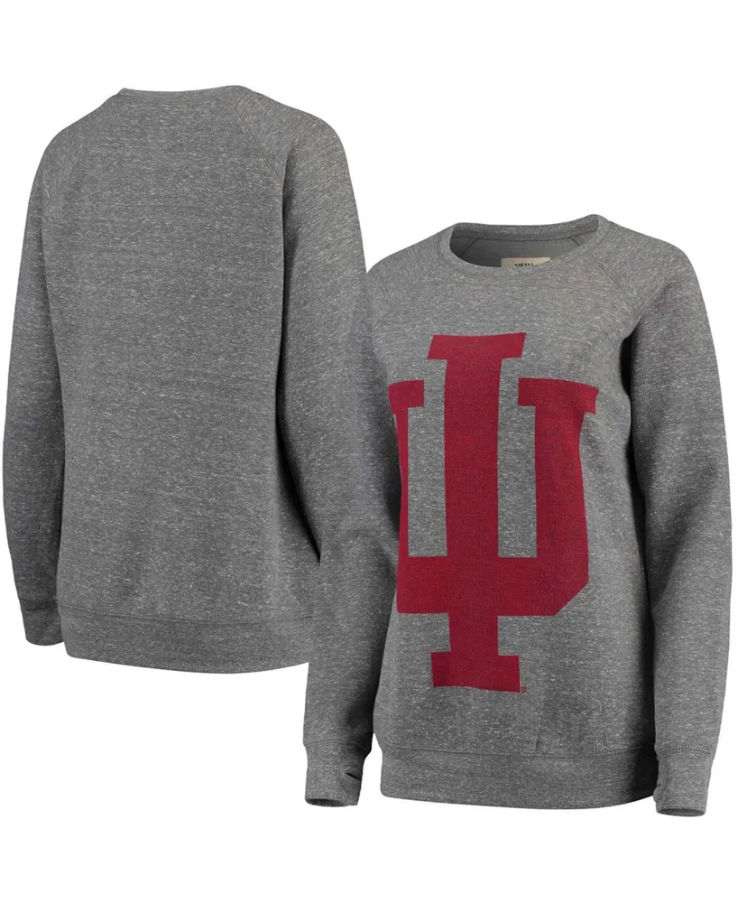 Women's Heathered Gray Indiana Hoosiers Big Team Logo Knobi Fleece Tri-Blend Crew Neck Sweatshirt