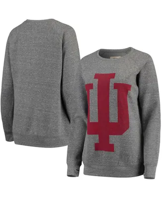 Women's Heathered Gray Indiana Hoosiers Big Team Logo Knobi Fleece Tri-Blend Crew Neck Sweatshirt