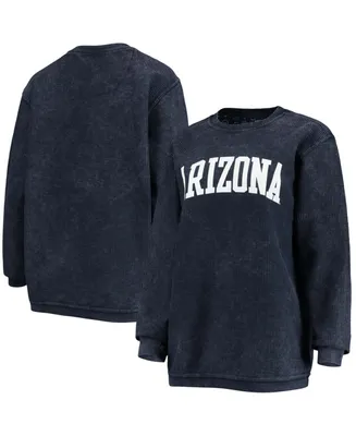 Women's Navy Arizona Wildcats Comfy Cord Vintage-Like Wash Basic Arch Pullover Sweatshirt
