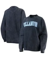 Women's Navy Villanova Wildcats Comfy Cord Vintage-Like Wash Basic Arch Pullover Sweatshirt