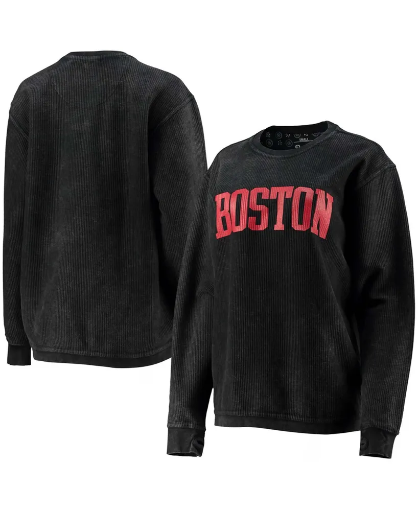 Pressbox Women's Black Boston University Comfy Cord Vintage-Like Wash Basic  Arch Pullover Sweatshirt