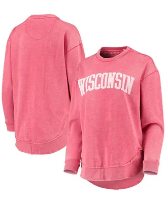 Women's Red Wisconsin Badgers Vintage-Like Wash Pullover Sweatshirt
