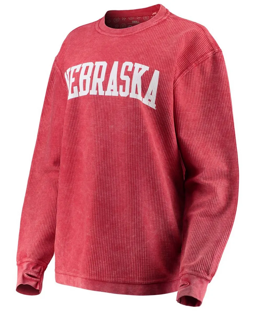 Women's Scarlet Nebraska Huskers Comfy Cord Vintage-Like Wash Basic Arch Pullover Sweatshirt