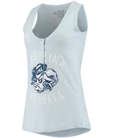 Women's Heathered Carolina Blue North Carolina Tar Heels Relaxed Henley V-Neck Tri-Blend Tank Top