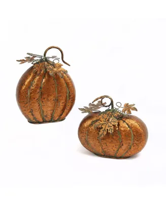 Gerson International Assorted Harvest Tabletop Pumpkins with Leaf Accents Set, 2 Pieces