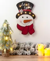 Glitzhome Lighted 3D Wooden Metal Snowman Wall Decor, 19"