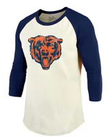 Men's Justin Fields Cream, Navy Chicago Bears Player Name Number Raglan 3/4 Sleeve T-shirt