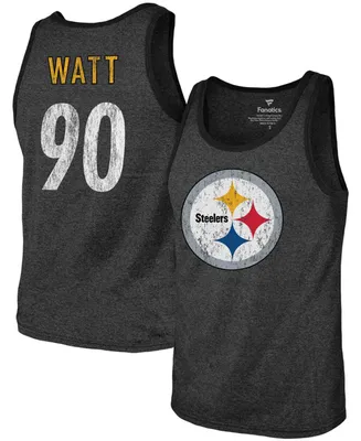 Men's T.j. Watt Heathered Black Pittsburgh Steelers Name Number Tri-Blend Tank Top