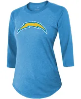 Women's Justin Herbert Powder Blue Los Angeles Chargers Team Player Name Number Tri-Blend Raglan 3/4 Sleeve T-shirt