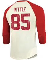 Men's George Kittle Cream, Scarlet San Francisco 49Ers Vintage-Inspired Player Name Number Raglan 3/4 Sleeve T-shirt