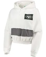 Women's White New York Jets Crop Pullover Hoodie