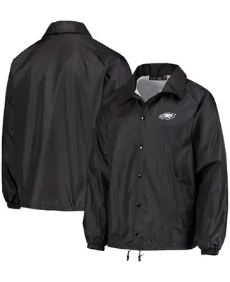 Men's Black Philadelphia Eagles Coaches Classic Raglan Full-Snap Windbreaker Jacket