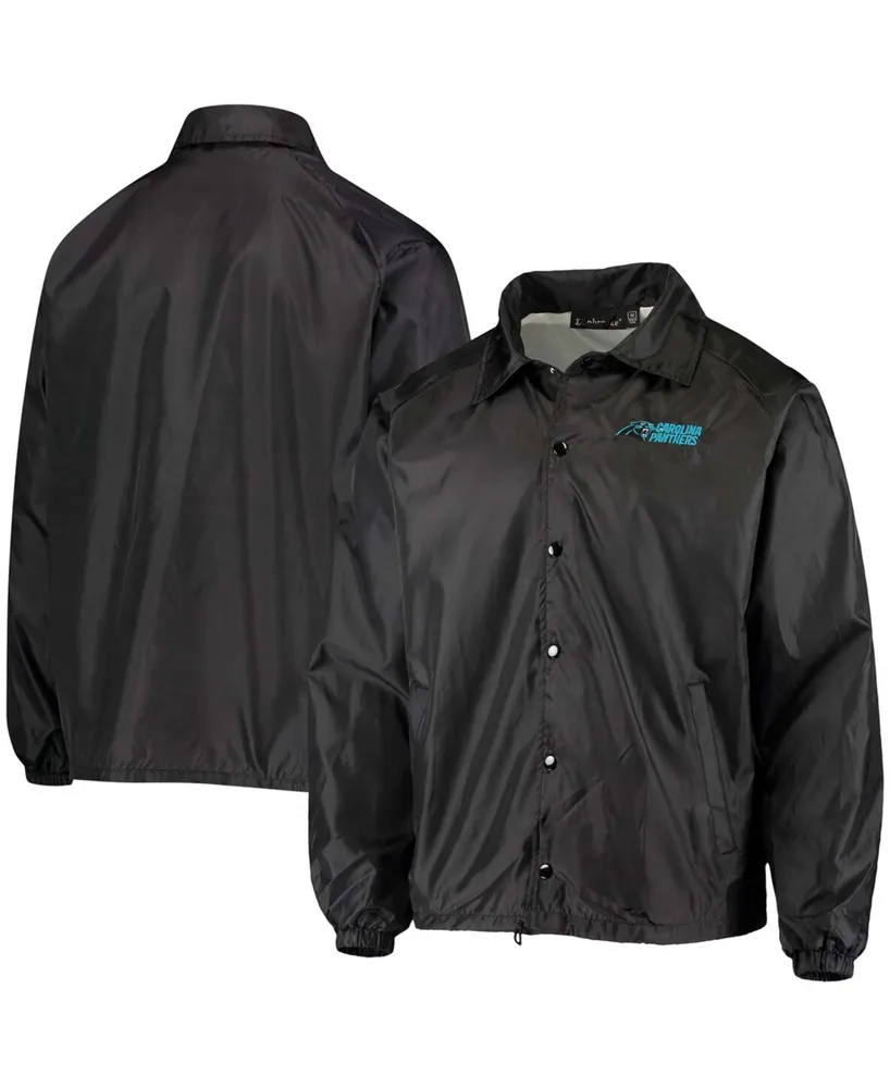 Men's Black Carolina Panthers Coaches Classic Raglan Full-Snap Windbreaker Jacket