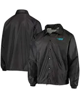 Men's Black Carolina Panthers Coaches Classic Raglan Full-Snap Windbreaker Jacket