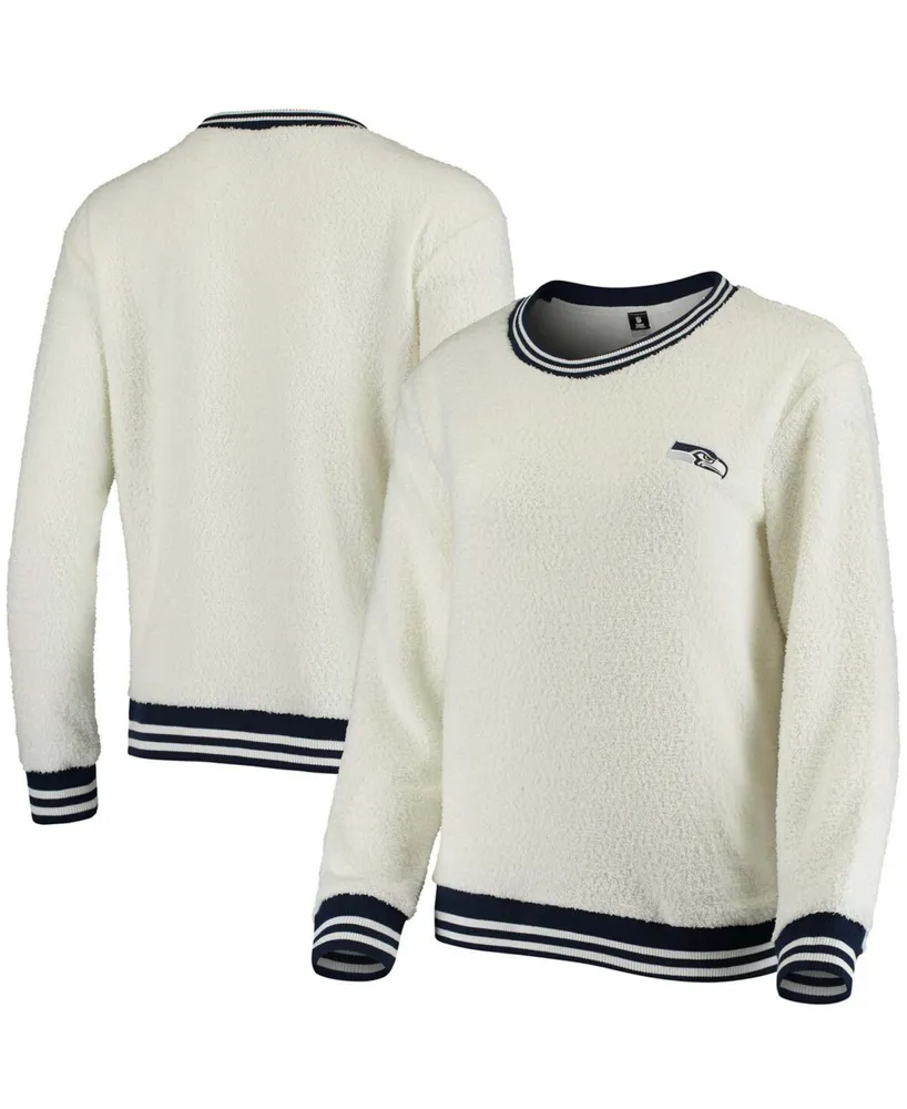 Women's Cream, Navy Seattle Seahawks Granite Knit Pullover Sweatshirt