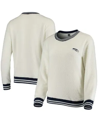 Women's Cream, Navy Seattle Seahawks Granite Knit Pullover Sweatshirt