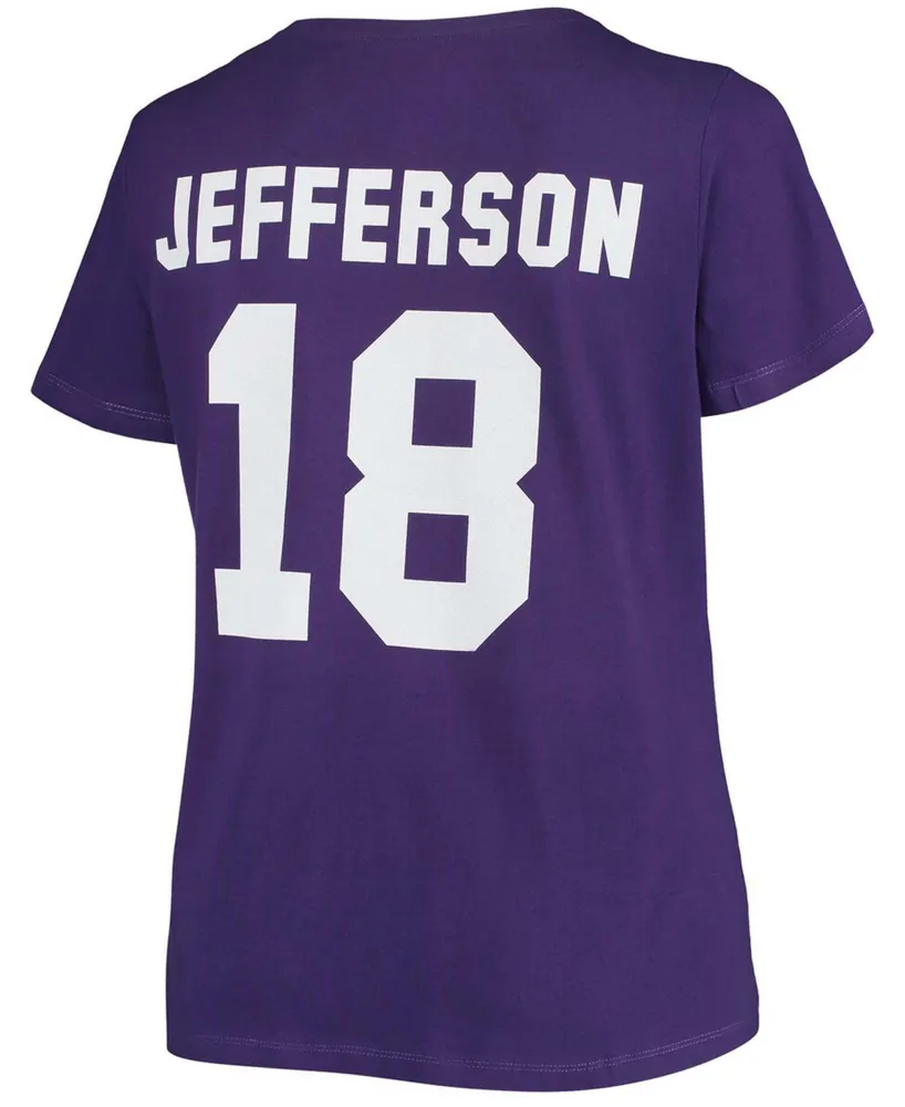Women's Plus Justin Jefferson Purple Minnesota Vikings Name Number V-Neck T-shirt