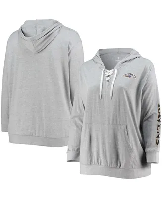 Women's Plus Heathered Gray Baltimore Ravens Lace-Up Pullover Hoodie