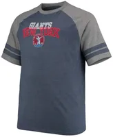 Men's Big and Tall Navy, Heathered Gray New York Giants Throwback 2-Stripe Raglan T-shirt