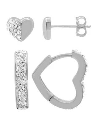 And Now This Gold or Silver Plated 2-Piece Heart and Hanging Hoop Earrings Set - Silver