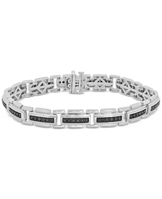 Men's Black Diamond Link Bracelet (2 ct t.w.) in Sterling Silver