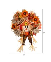 30" Scarecrow Fall Artificial Autumn Wreath with Sunflower, Pumpkin and Decorative Bows