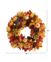 26" Fall Pumpkin, Gourd, Pinecone and Maple Leaf Artificial Autumn Wreath