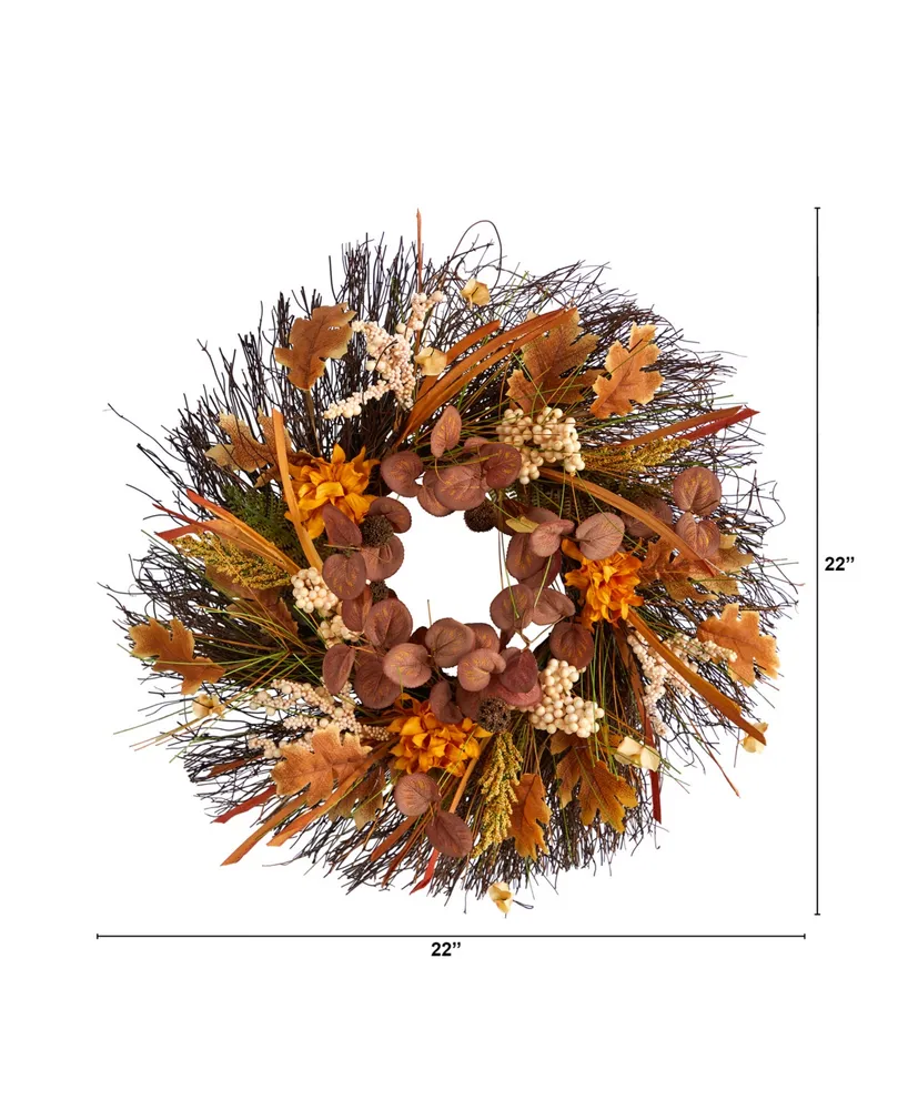 22" Autumn Dahlia and Berries Artificial Fall Wreath