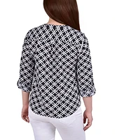 Women's 3/4 Roll Tab Sleeve Mandarin Collar Blouse