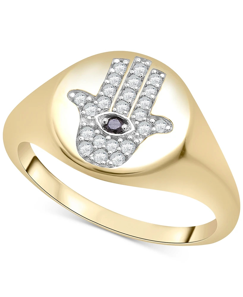 Wrapped White Diamond (1/6 ct. t.w.) & Black Diamond Accent Hamsa Hand Ring in 14k Gold, Created for Macy's