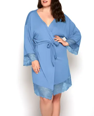 Olivia Plus Soft Viscose Robe with Lace Trim and Waist Tie