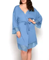 Olivia Plus Soft Viscose Robe with Lace Trim and Waist Tie