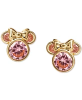 Disney Pink Cubic Zirconia Minnie Mouse Stud Earrings in 14k Gold